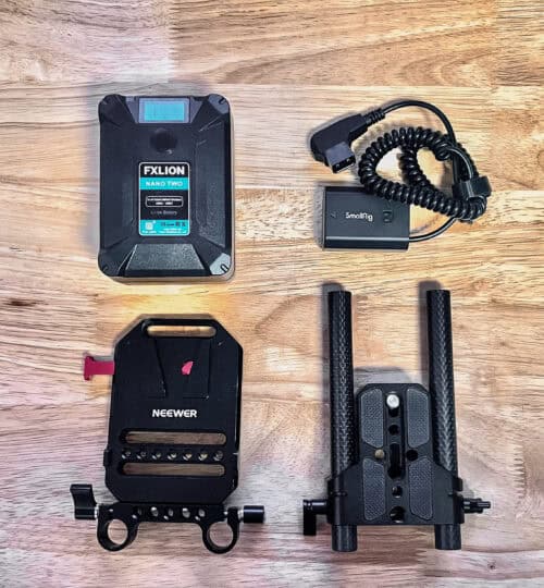 High-quality matte black camera rig components for professional filming and videography setups.