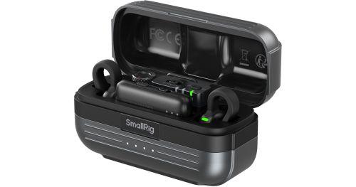 SmallRig S70 black two-person wireless lav mic kit with camera and USB-C receivers in its charging case